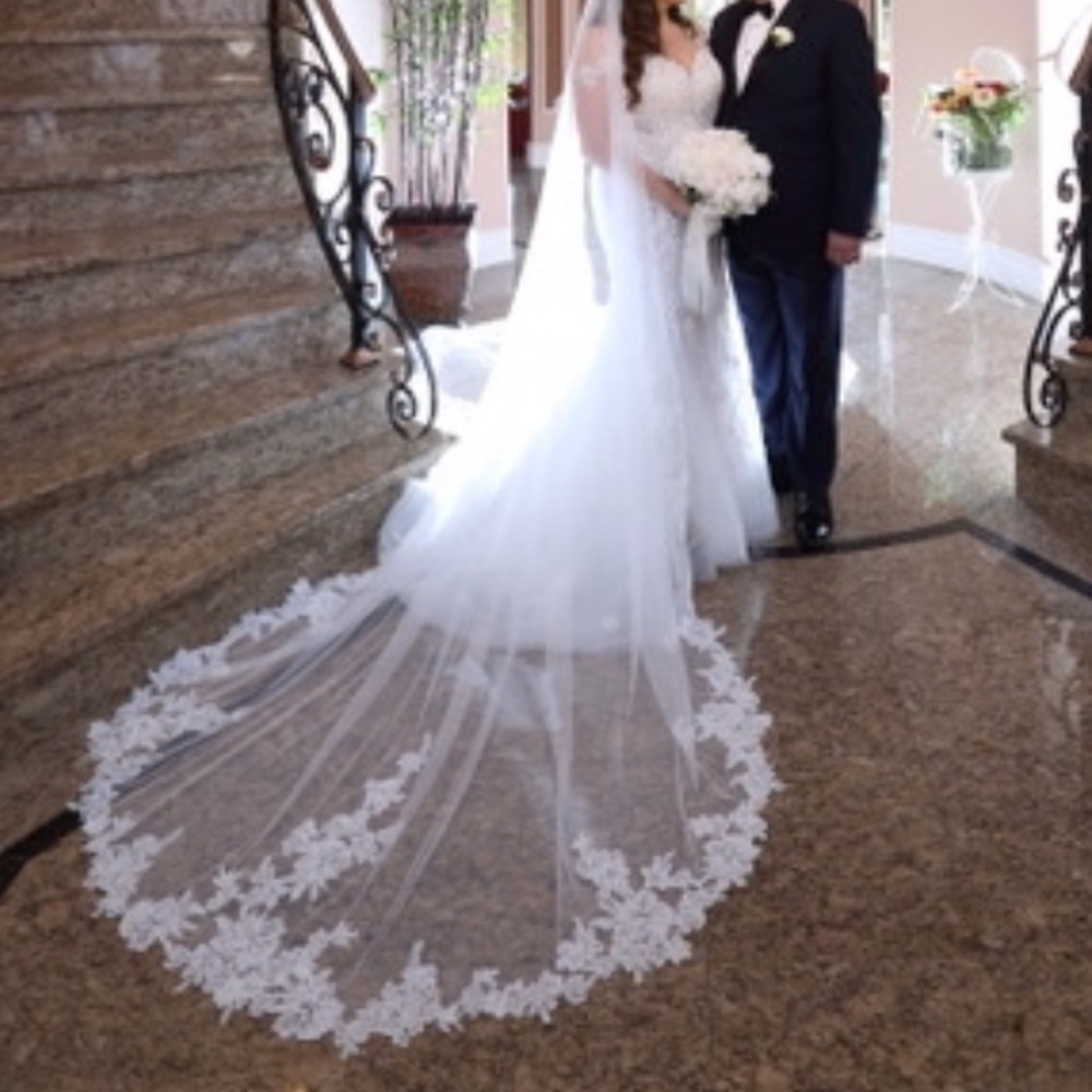 Lace floral cathedral wedding veil